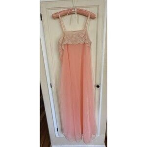VTG Janelle Nightgown Pink/Coral Lace Bodice Floor Length Maxi Slip Dress